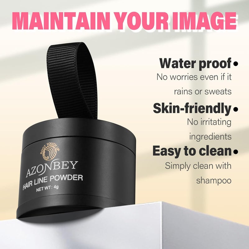 Azonbey Root Touch Up Sets,Hairline Powder for Women Cover Up- Hairline Concealer for Thin and Thinning Hair, Water & Sweat Resistant,Contain Makeup Brush (Black, Med-Makeup Brush) - Image 3